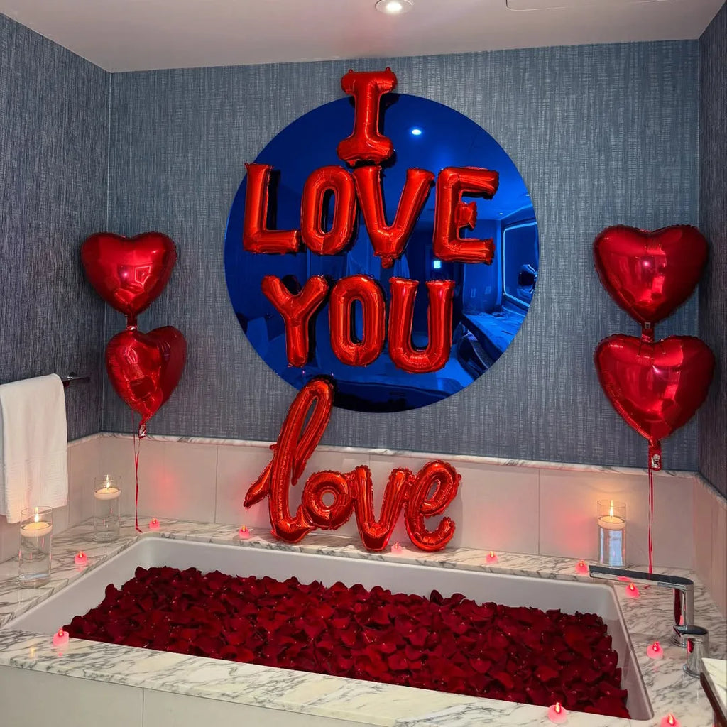 I LOVE YOU Balloon Set Red Simulated Petals Heart shaped Aluminum Film Balloon Valentine's Day Wedding Proposal Decoration