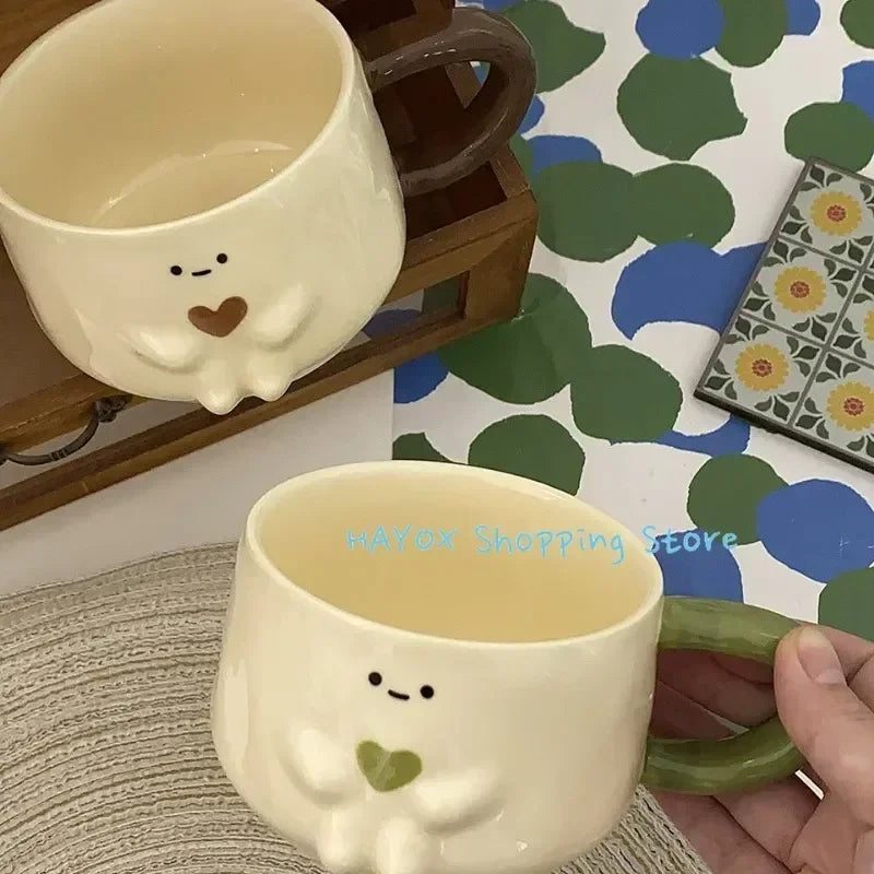 Creative Funny Mug Coffee Cup Household Cute Ceramic Heat-resistant Water Cups Couple Milk Breakfast Mugs High Appearance Level
