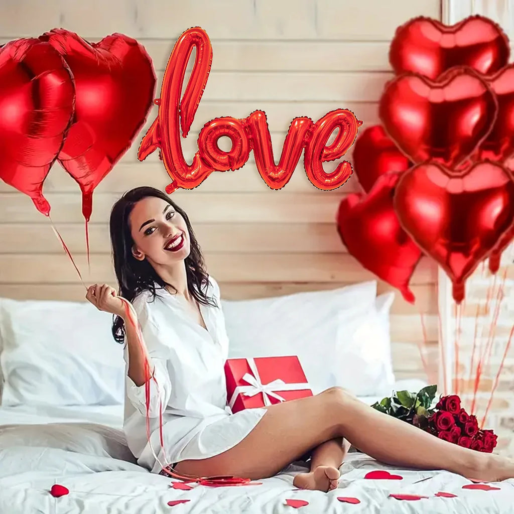 407pcs red "love" letter balloon set, 18-inch heart-shaped balloon rose petals Valentine's Day party, anniversary decoration