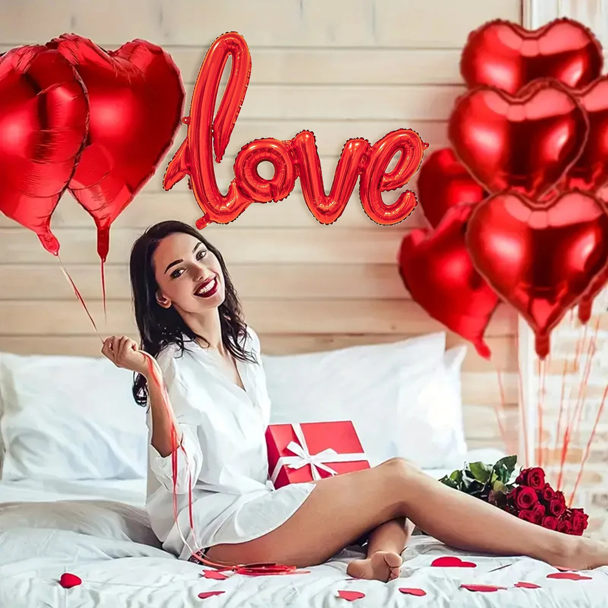 407pcs red "love" letter balloon set, 18-inch heart-shaped balloon rose petals Valentine's Day party, anniversary decoration