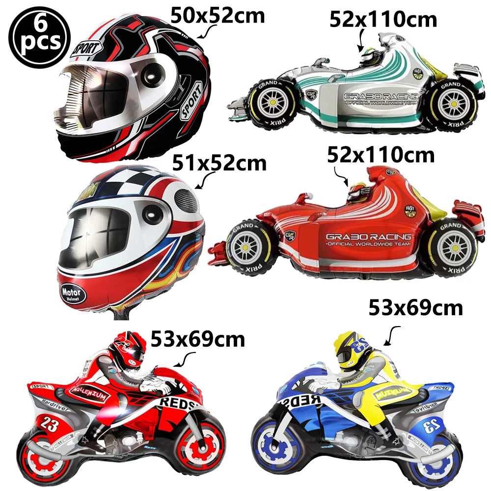 Racing Car Balloon Traffic Cone Balloon Tire Wheel Balloons Black White Checkered Race car Theme Kids Birthday party Decorations