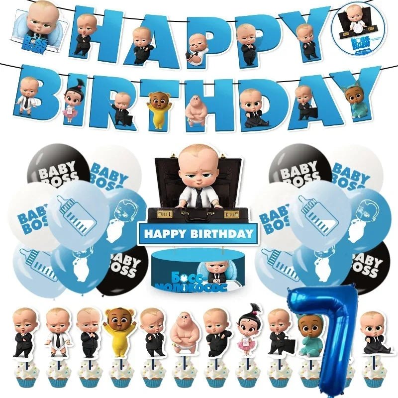 Bossed Baby Birthday Party Decoration Tableware Plates Cups Napkins Hat Balloon Baby Shower Kids Party Favors Party Supplies Kit