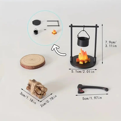 Mini Campfire and Teapot Miniature Statue Ornament
