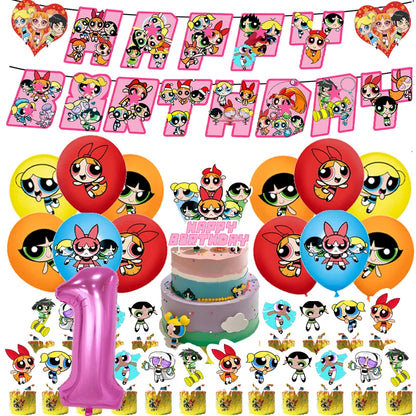 Cute Cartoon Girls Theme Birthday Balloon Set 1-9 Years Number Balloons Cake Topper Party Decor
