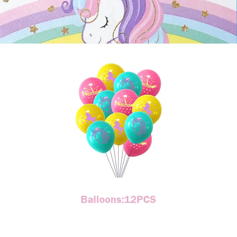 Unicorn Girls Birthday Decoration Party Supplies Unicorn Theme Tableware Set Cup Plate Balloon Banner Gift  for Kids Party Favor