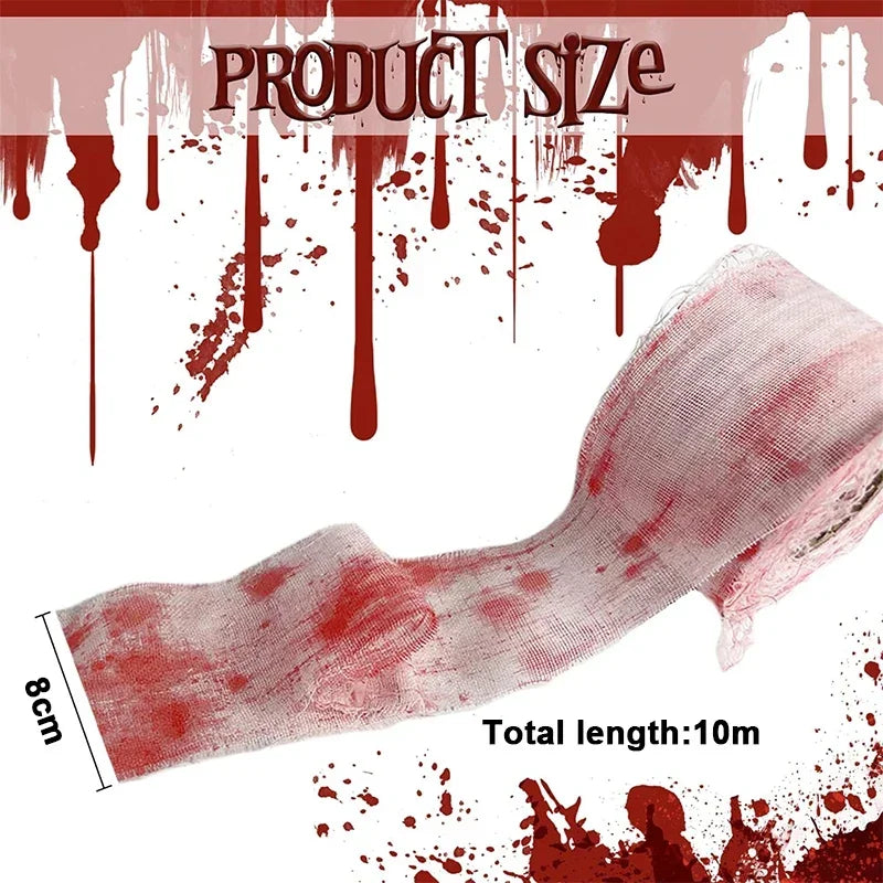 Bloody Crime Scene Tape Fake Blood Stained Gauze & Barrier Tape