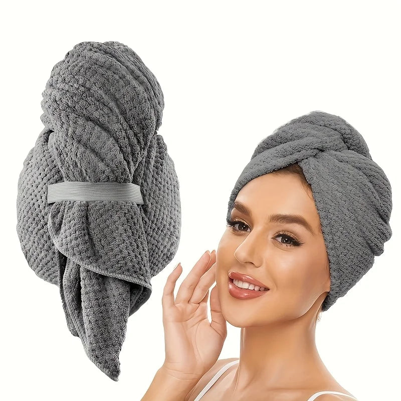 Microfiber Hair Towel Extra Large Wrap Quick Dry Hair Towel Wrap With Elastic Band , Ultra Absorbent Soft Hair Towel Wrap Turban