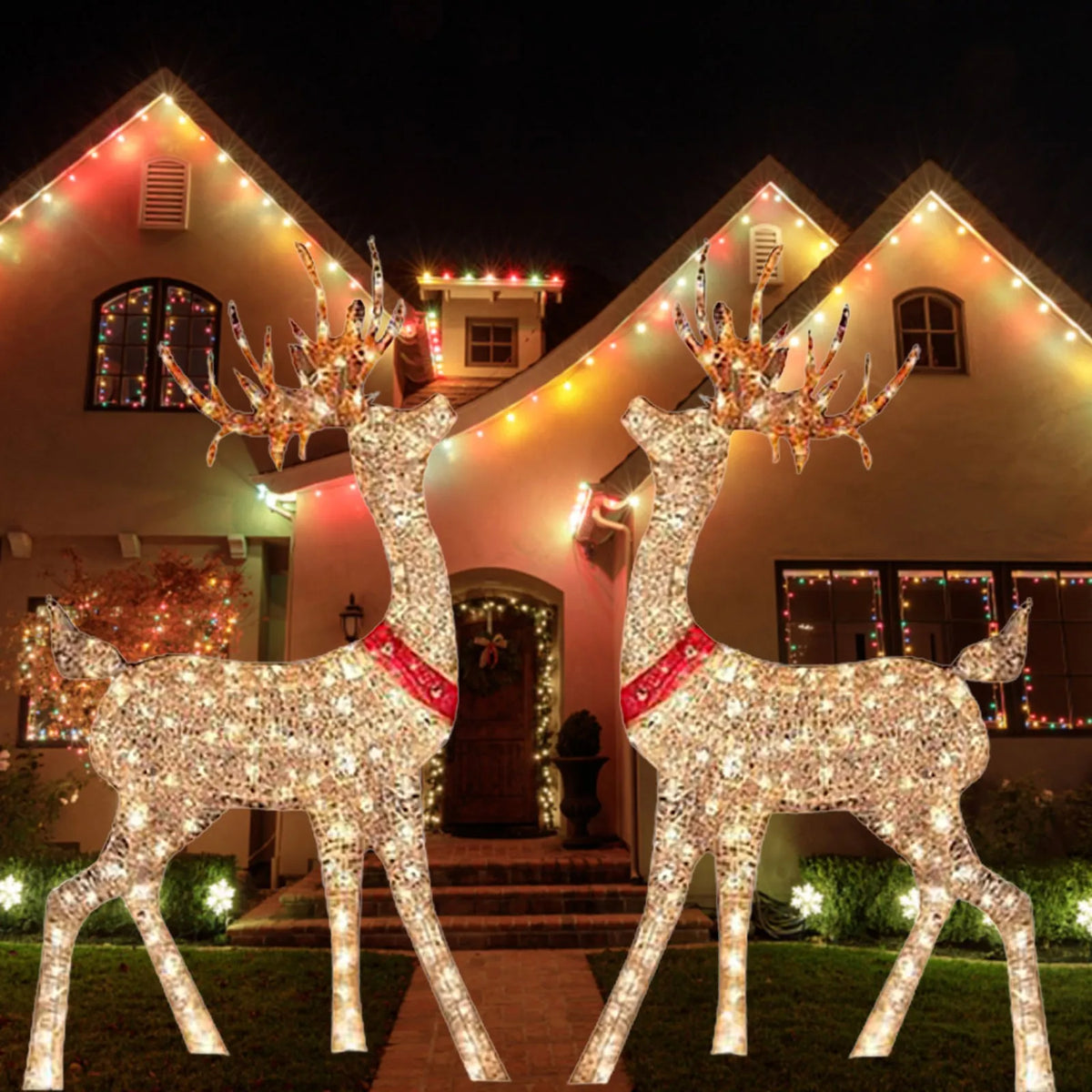 1pc Lighted Christmas Deer Stake Lighted Christmas Deer Stake Reindeer Christmas Pathway Lights Outdoor Yard And Garden
