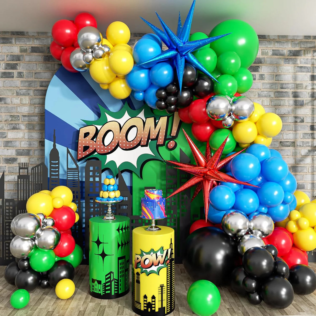 137pcs Balloon Arch Kit - Red/Blue/Yellow/Green/Black for Birthday Party Carnival Decor