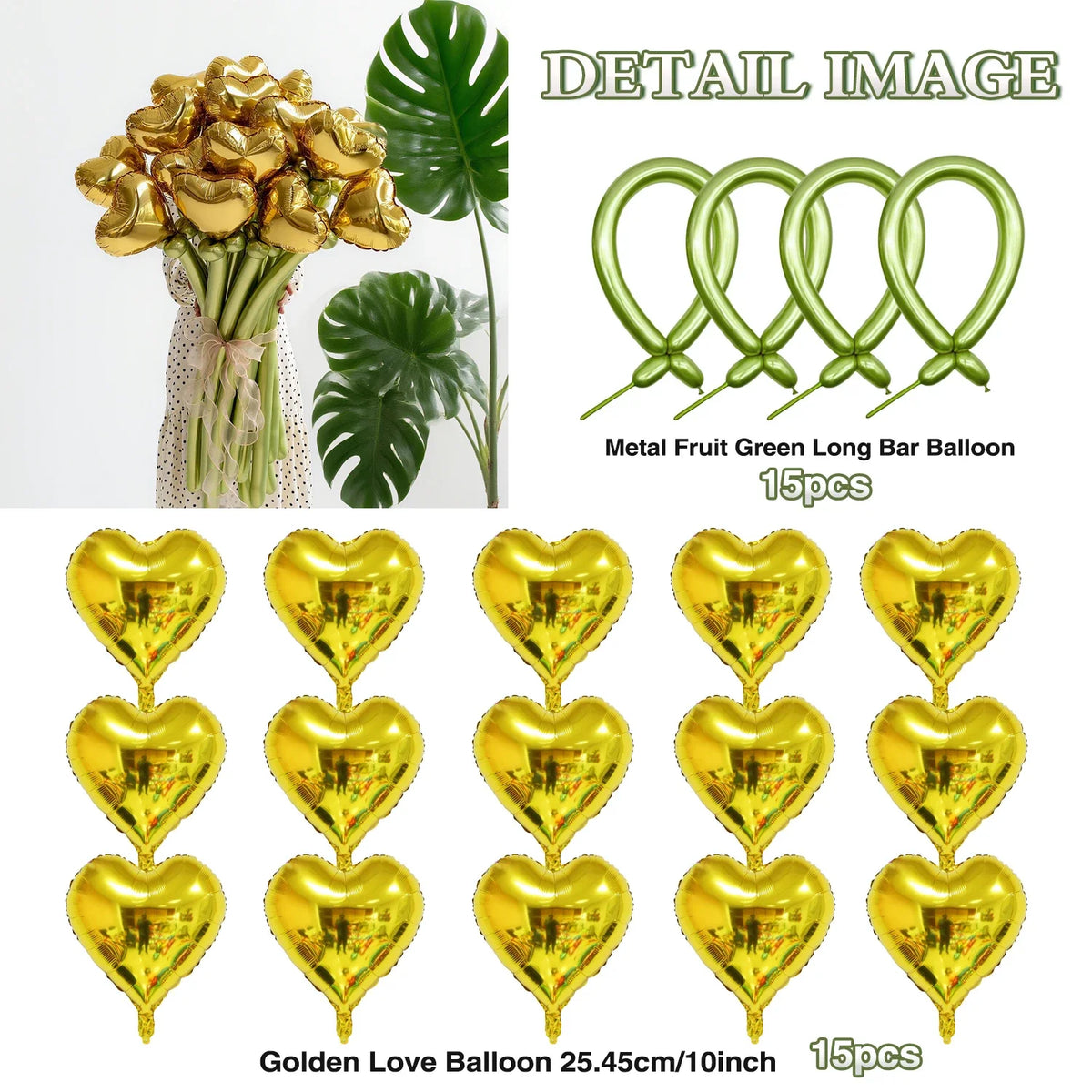 Love balloon bouquet set, red and green latex DIY long balloons forAnniversary, Wedding, Valentine's Day,birthday parties