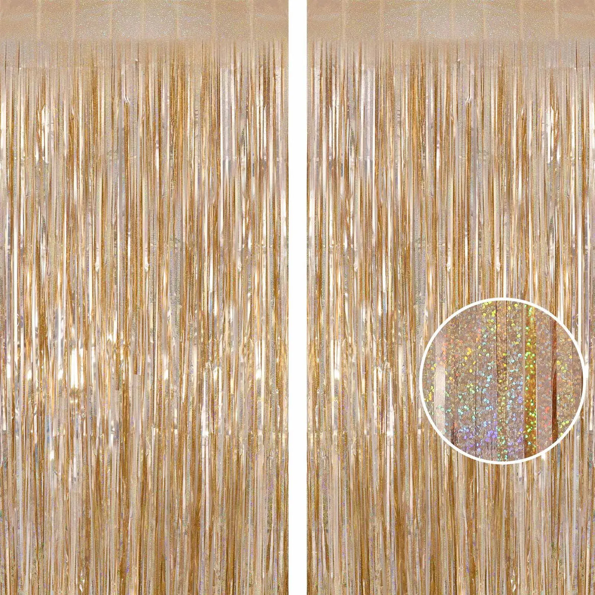 2Pcs Party Backdrop Curtains Metallic Foil Tinsel Curtain Glitter Foil Fringe Curtain Birthday Wedding Party Decoration Supplies