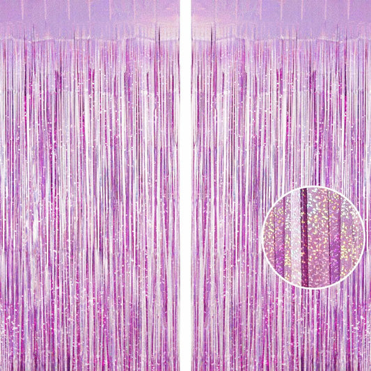 2Pcs Party Backdrop Curtains Metallic Foil Tinsel Curtain Glitter Foil Fringe Curtain Birthday Wedding Party Decoration Supplies