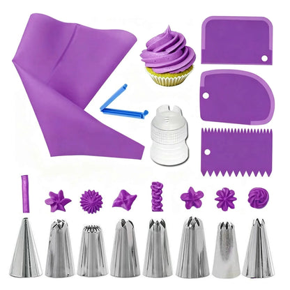 14pcs Cake Decorating Kit Piping Tips Silicone Pastry Icing Bags Nozzles Cream Scrapers Coupler Set DIY Cake Decorating Tools