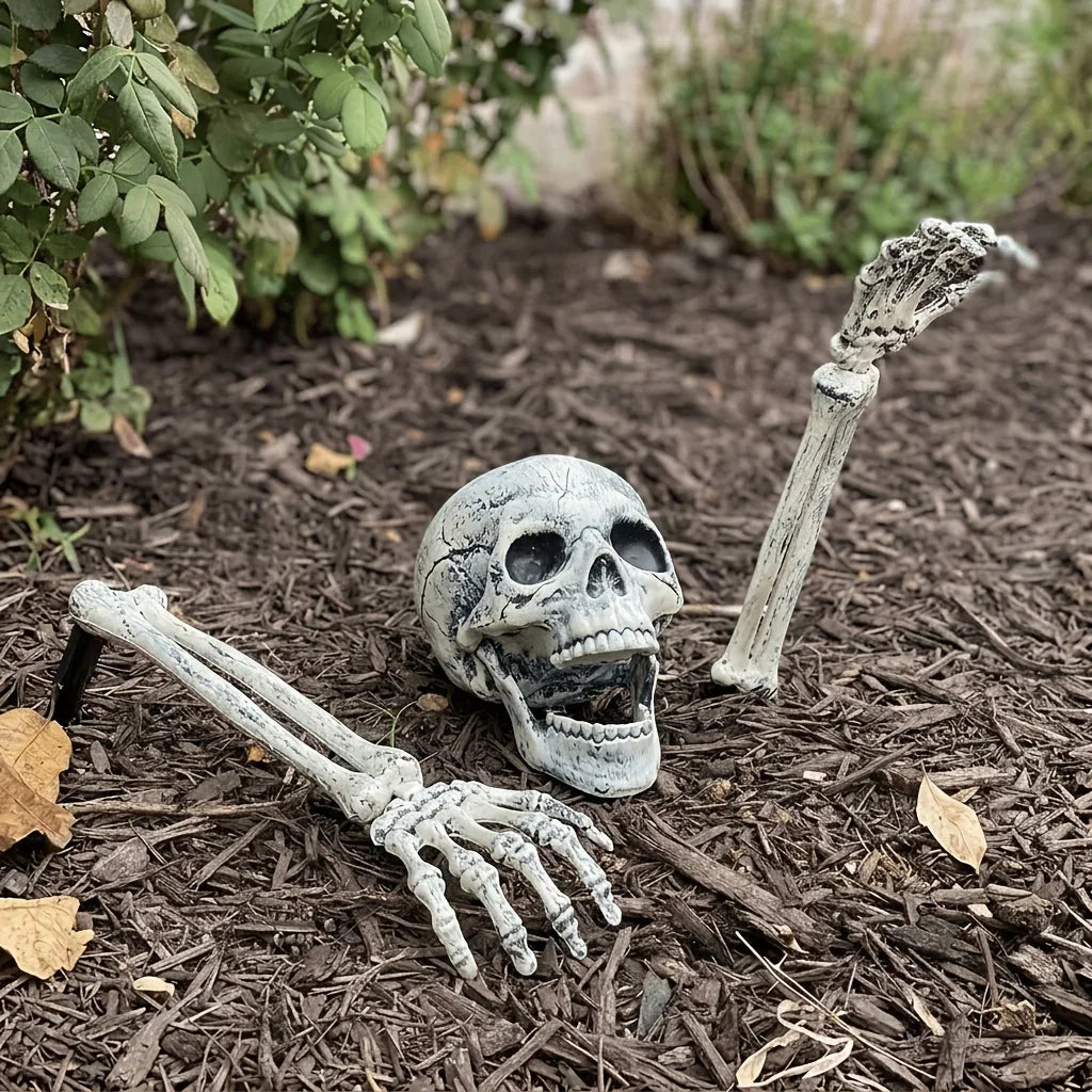 Halloween Decor Skeleton Head Outdoor Scary Props Realistic Skull Hands Yard Prank Festivals Party Supplies Garden Decorations