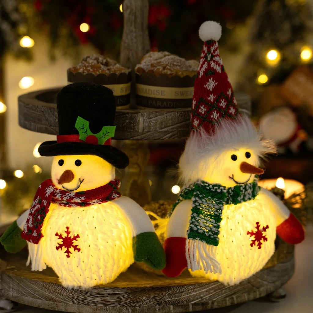 Christmas Glowing Snowman Figurine Xmas Snowflake Lighted Snowman Figurine Decorative Item Snowmen with Top Hat Christmas Gift