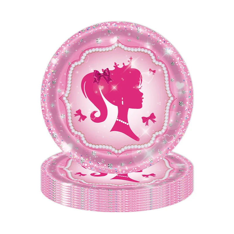 New Princess Birthday Party Decoration Tableware Pink Princess Theme Plates Cups Napkins Ballon Girl Birthday Party Supplies kit