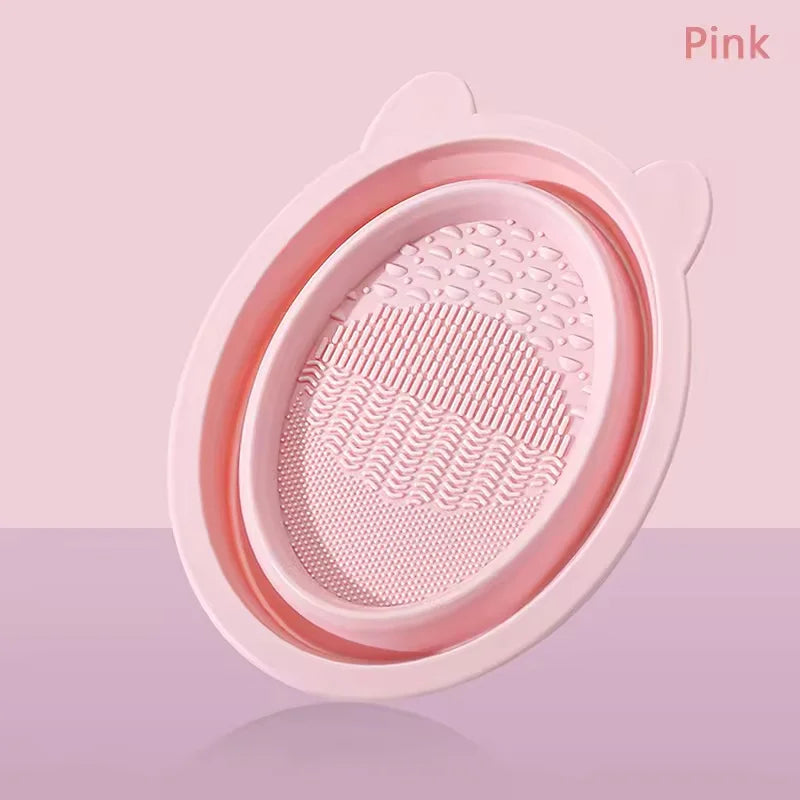Makeup Brush Cleaning Mat 3-In-1 Silicone Washing Bowl with Brushes Scrubber Foldable Powder Puff Cosmetic Sponge Drying Tools