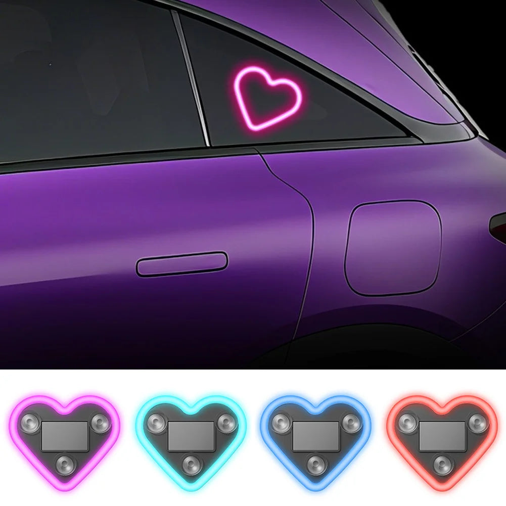 Solar-Powered Led Car Window Neon Lights - Heart-Shaped Rgb-Free Color-Changing Interior Wiring Free Atmosphere Light