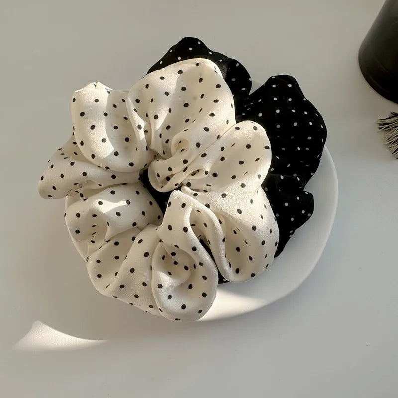 2Pcs Elegant Hair Scrunchies Women Minimalist Simulation Silk Hair Ties Wave Point Elastic Hair Loop Ponytail Hair Accessories