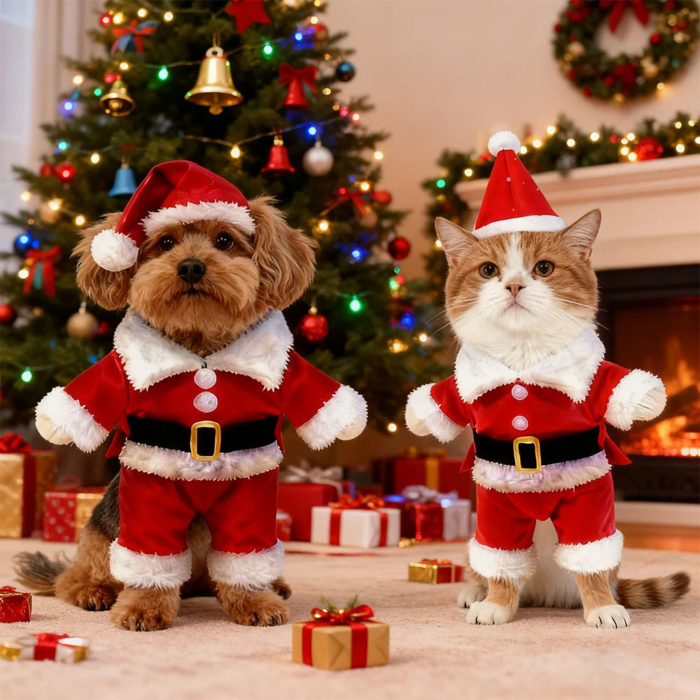 Christmas Pet Costume For Small Medium Dogs Cats Cute Santa Claus Cat Clothes Funny Party Dress Up Cat Jumpsuit Sphynx Apparel