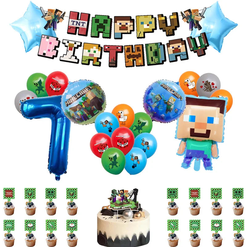 Cartoon Birthday Party Decoration Customizable Birthday New Set Latex Balloon For Event Supplies Tablecloth Banner Backdrop