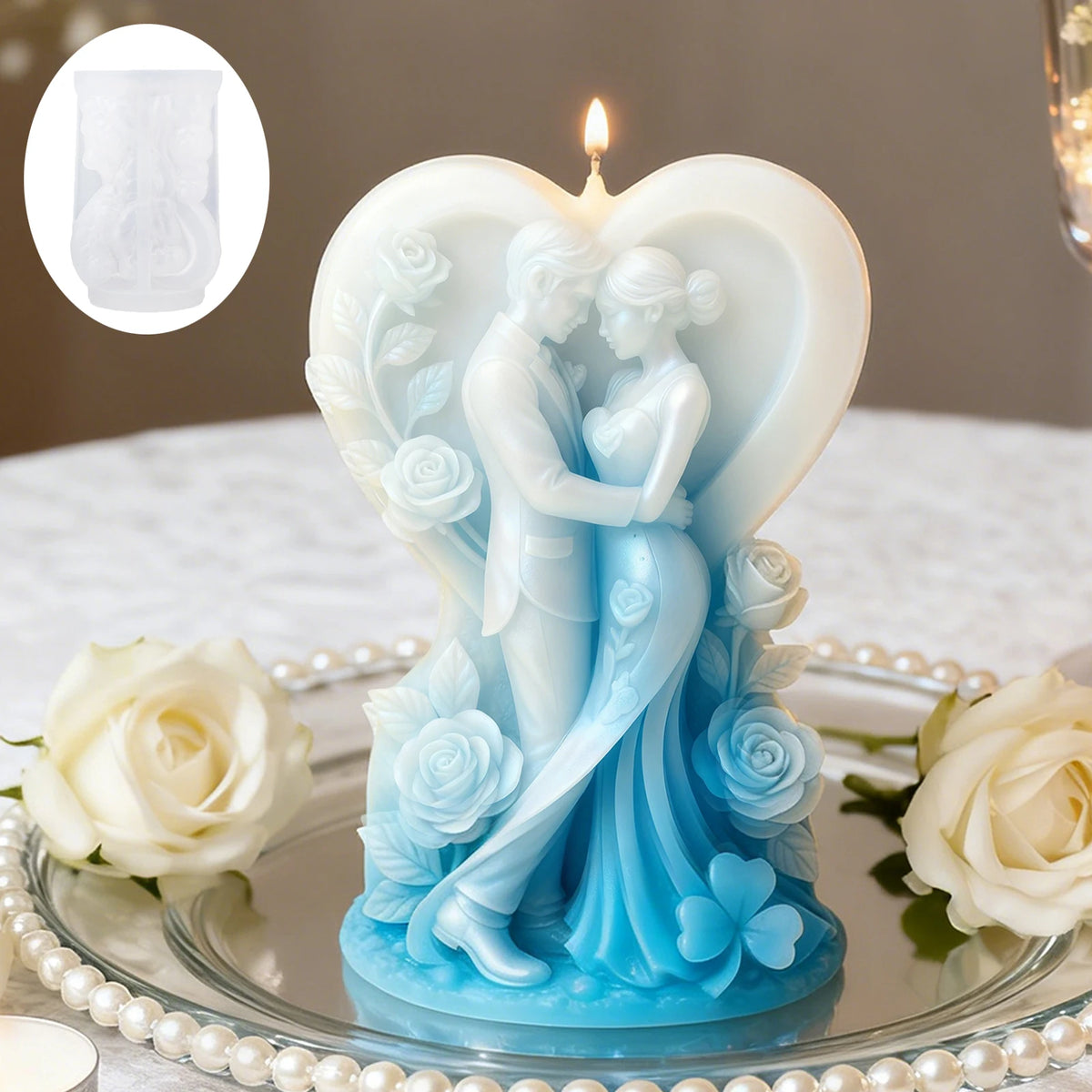 Heart-shaped couple rose candle mold, wedding dress relief DIY wedding scented candles, creating a romantic corner for your wedd