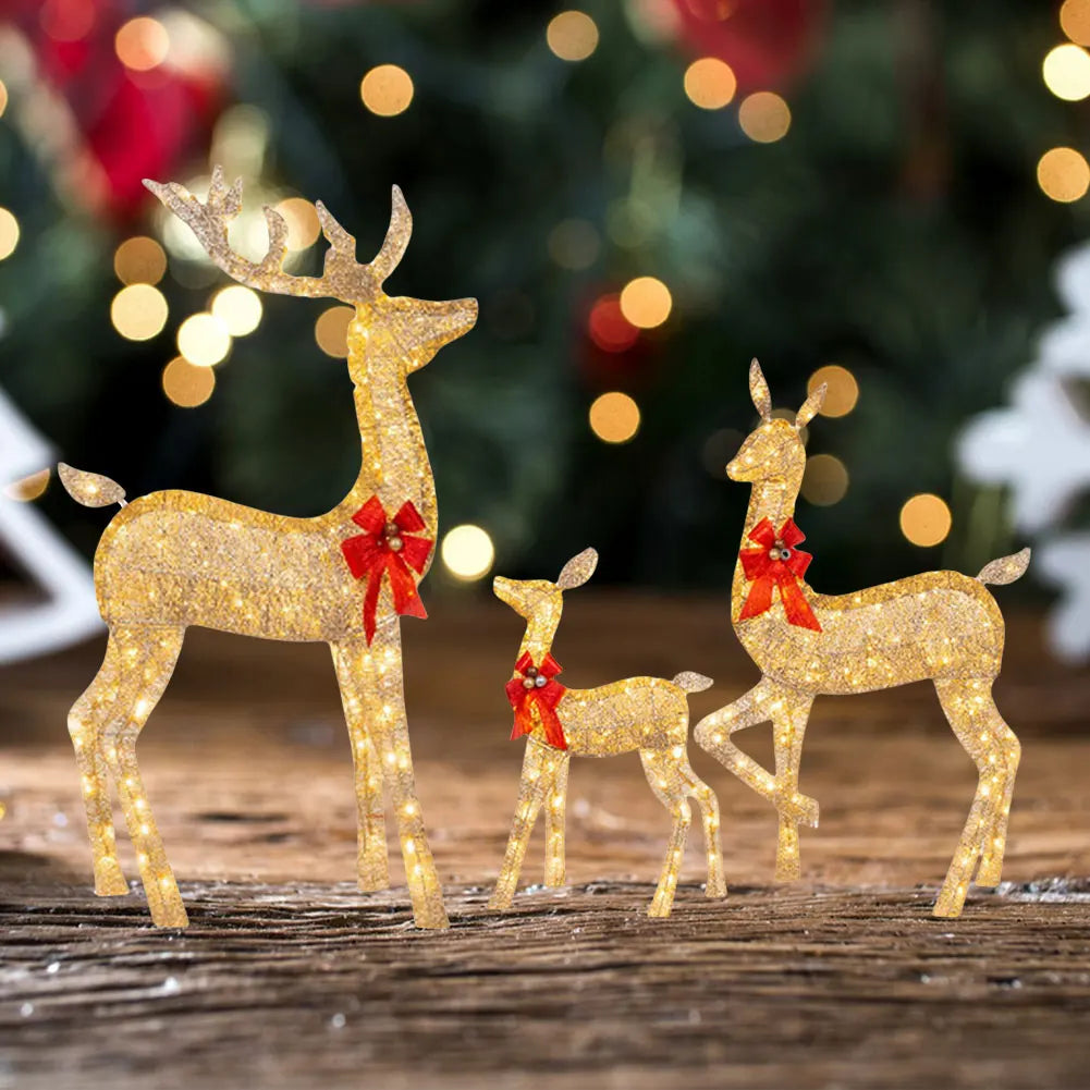 3 Pcs Lighted Reindeer Christmas Decoration Family Set Cute Lighted Reindeer Xmas Decoration Light Up Christmas Yard Decoration