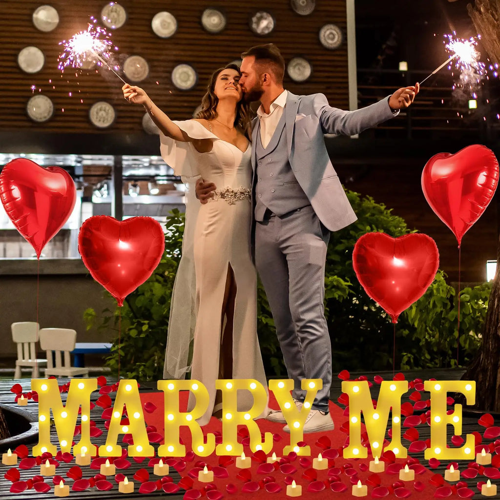 Proposal Decorations Kit Marry Me Light Up Letters 2000 Rose Petals 24 Flameless Candles for Valentine Day Proposal  Engagement