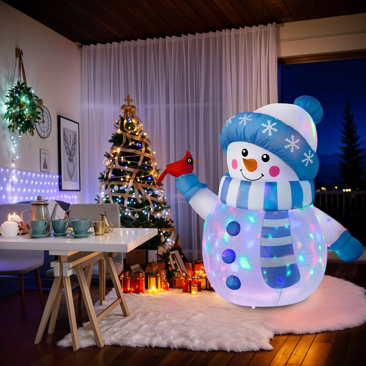 Inflatable Christmas Snowman with Cardinal — 5FT Light-Up Outdoor Decoration