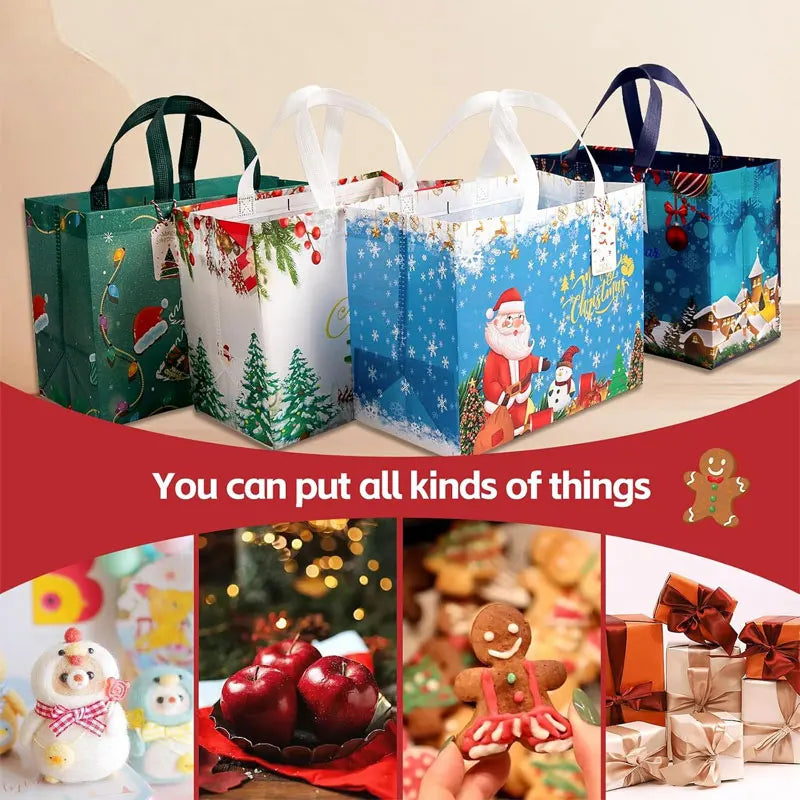 16/8/1Pack Christmas Gift Bags With Handles Multifunctional Non-Woven Large Tote Bags for Gift Wrapping Shopping Party Supplies