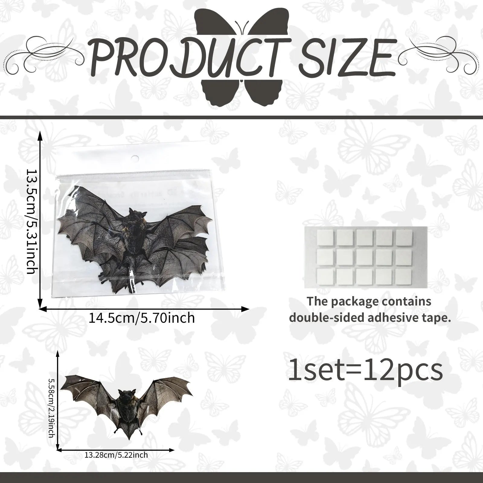 12Pcs 3D Vintage Bat Wall Stickers Realistic Horror Bat Decals