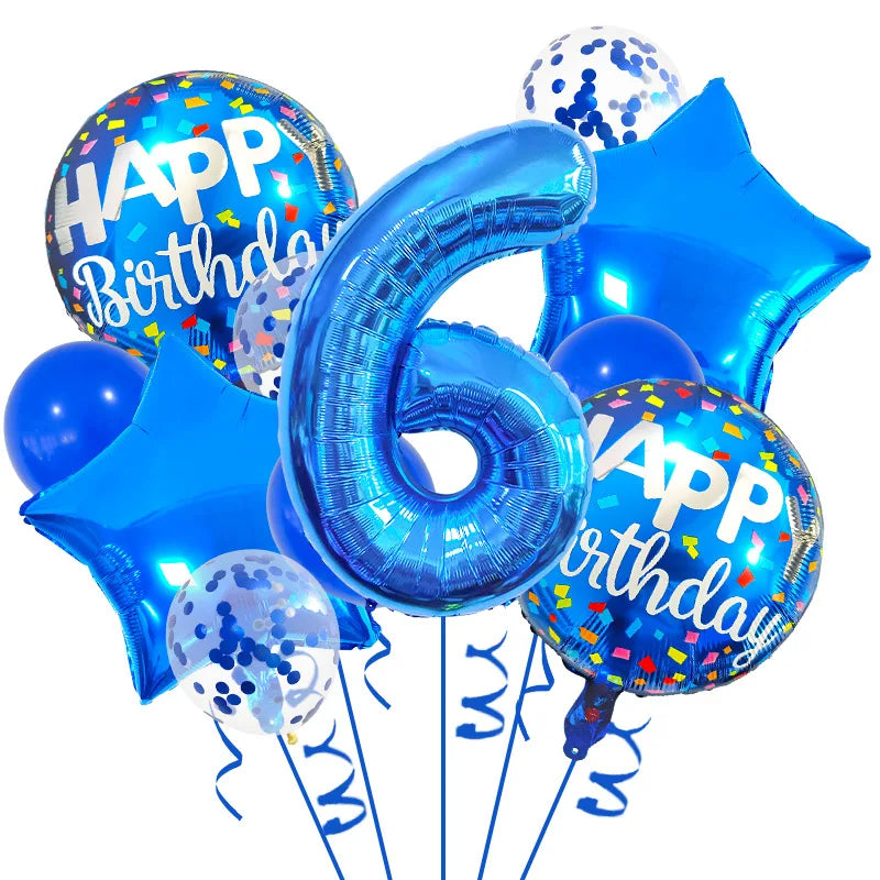 13PCS 32-Inch Blue Number Foil Balloons - Easy to Use, Perfect for Birthdays, Celebrations & Themed Party Decor