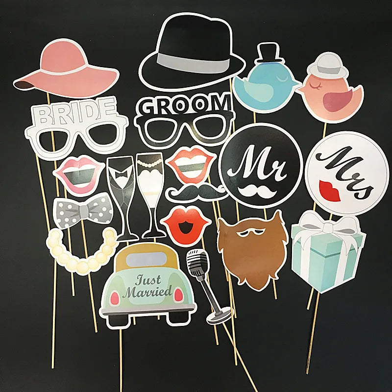 Wedding Photography Props Funny Selfies Mustache Glasses Team Bride Groom Photo Booth Props Bridal Shower DIY Wedding Decoration