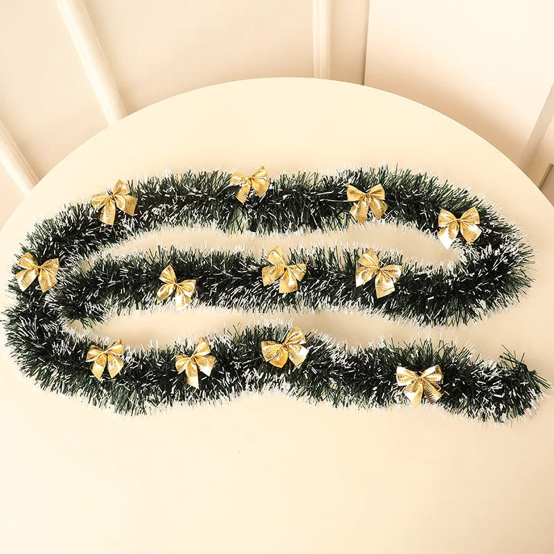 4 M Green Christmas Tree Decoration Ribbon Garland Christmas Tree Bar Tops Ornaments Xmas Party Tinsel Grass Bow Wreath Supplies