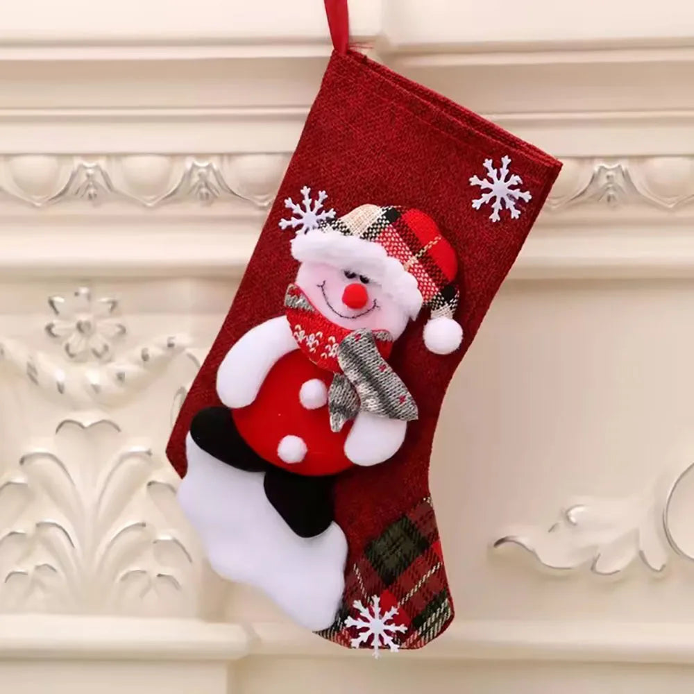 4 Christmas Stockings — Santa & Snowman Hanging Ornaments