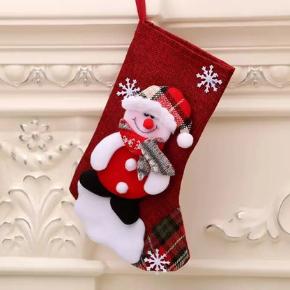 4 Christmas Stockings — Santa & Snowman Hanging Ornaments
