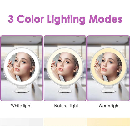 Portable 10X Magnifying Makeup Mirror with 3 Colors Lights Cosmetic Mirror with Suction Cup Brightness Dimmable 360° Rotation
