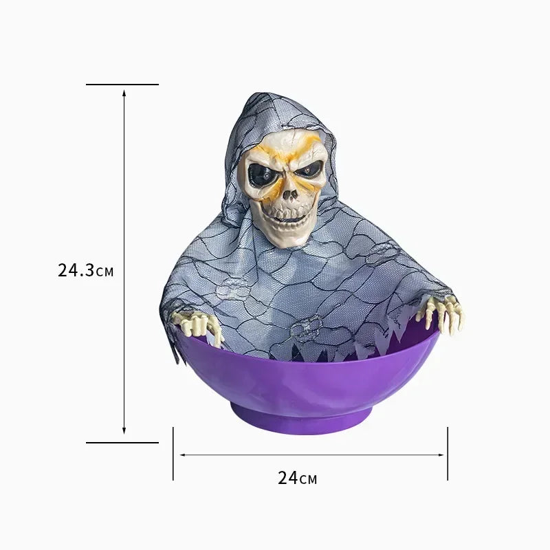 Skeleton Hand Candy Bowl with Light Up Red Eyes Spooky Sound Effects