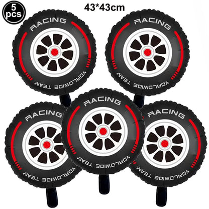 Racing Car Balloon Traffic Cone Balloon Tire Wheel Balloons Black White Checkered Race car Theme Kids Birthday party Decorations
