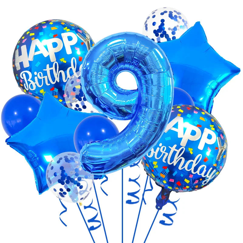 13PCS 32-Inch Blue Number Foil Balloons - Easy to Use, Perfect for Birthdays, Celebrations & Themed Party Decor