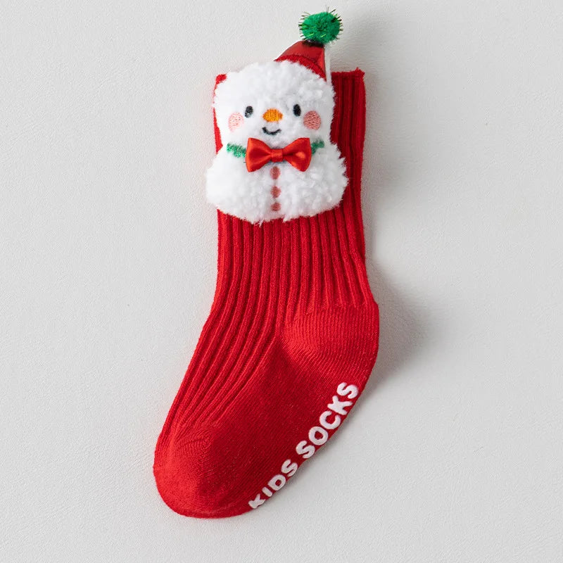 Christmas Baby Socks For Boys Girls Autumn Winter Toddler Anti-slip Floor Socks Children Red Festive Santa Claus Sock 0-3 Years