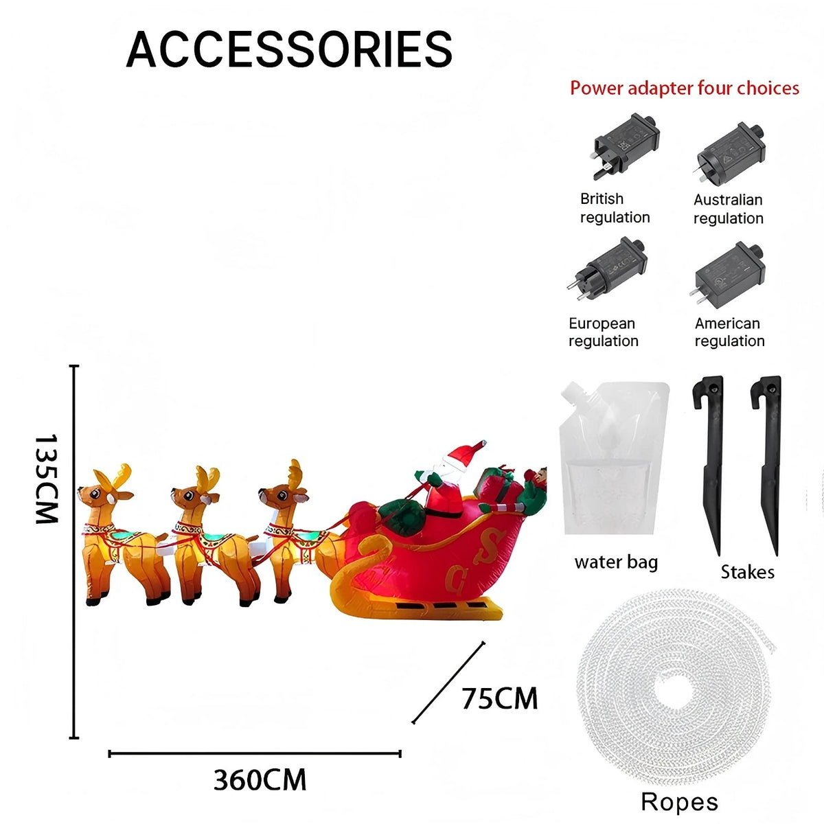 3.6M/12FT Santa Claus Reindeer Sleigh Christmas Decorations Home Inflatable Toys with LED Lights Yard Xmas Party Diy Decor
