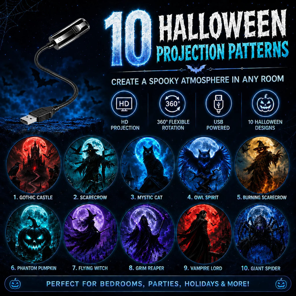 Halloween-Themed 10-Pattern Projection Ambient Night Light