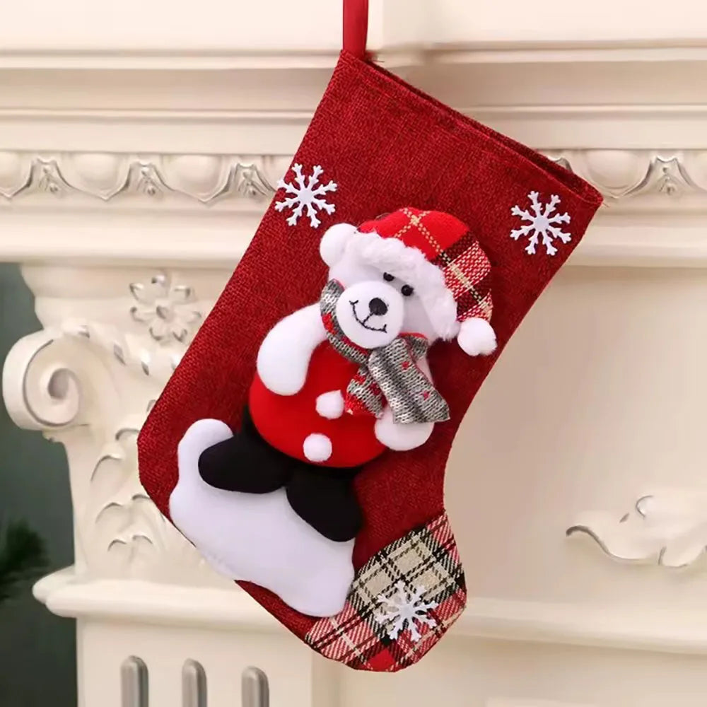 4 Christmas Stockings — Santa & Snowman Hanging Ornaments