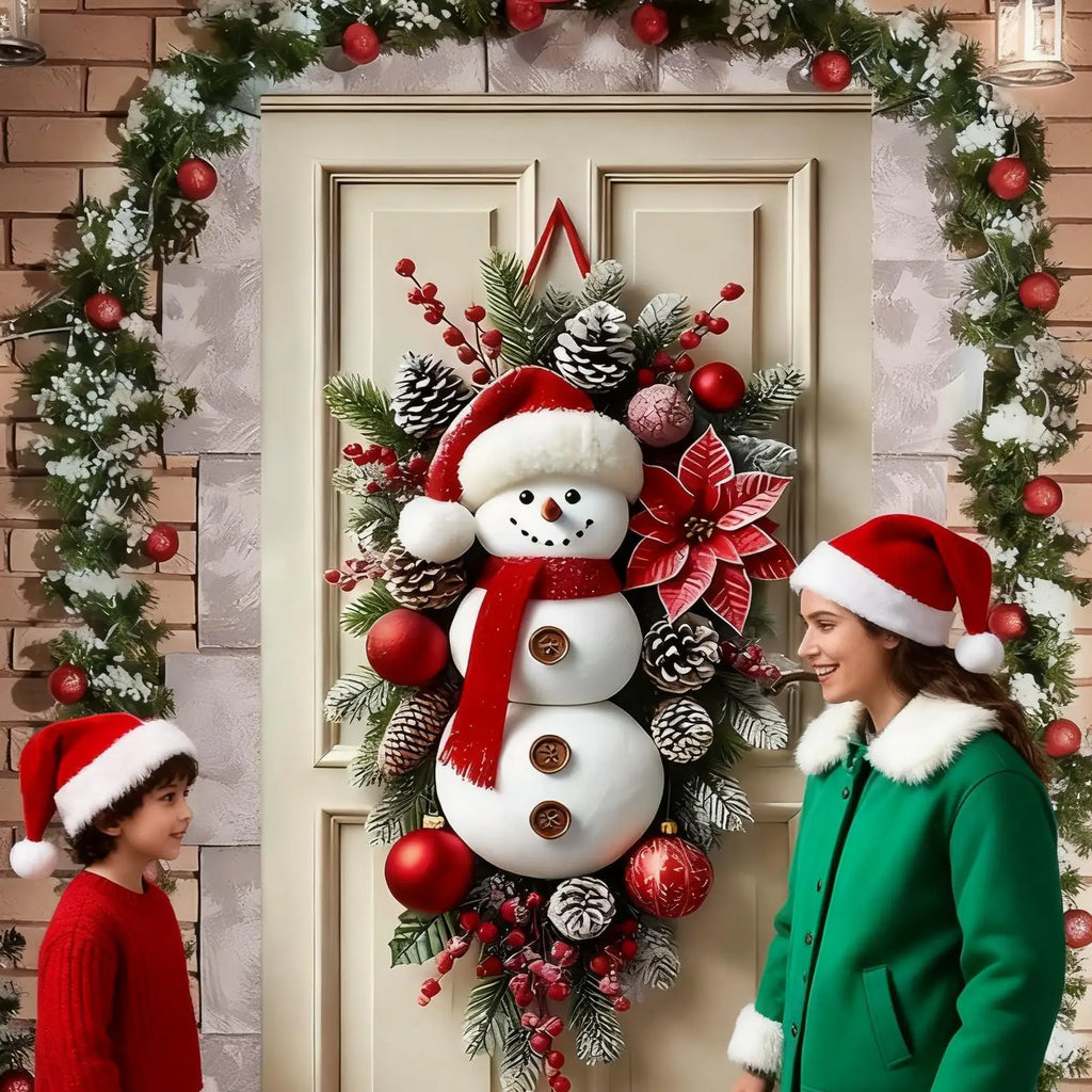 Front Door Christmas Decorations Artificial Large Party Supplies Cute Snowman Door Hanger Sign for Indoor Outdoor Wall Living