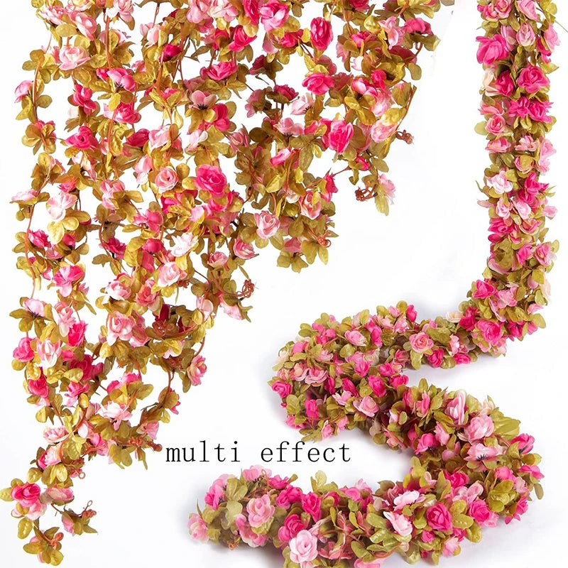 250CM Artificial Rose Flowers for Wedding Home Room Decoration Autumn Garden Outdoor Arch Christmas Rattan DIY Fake Plants Vine