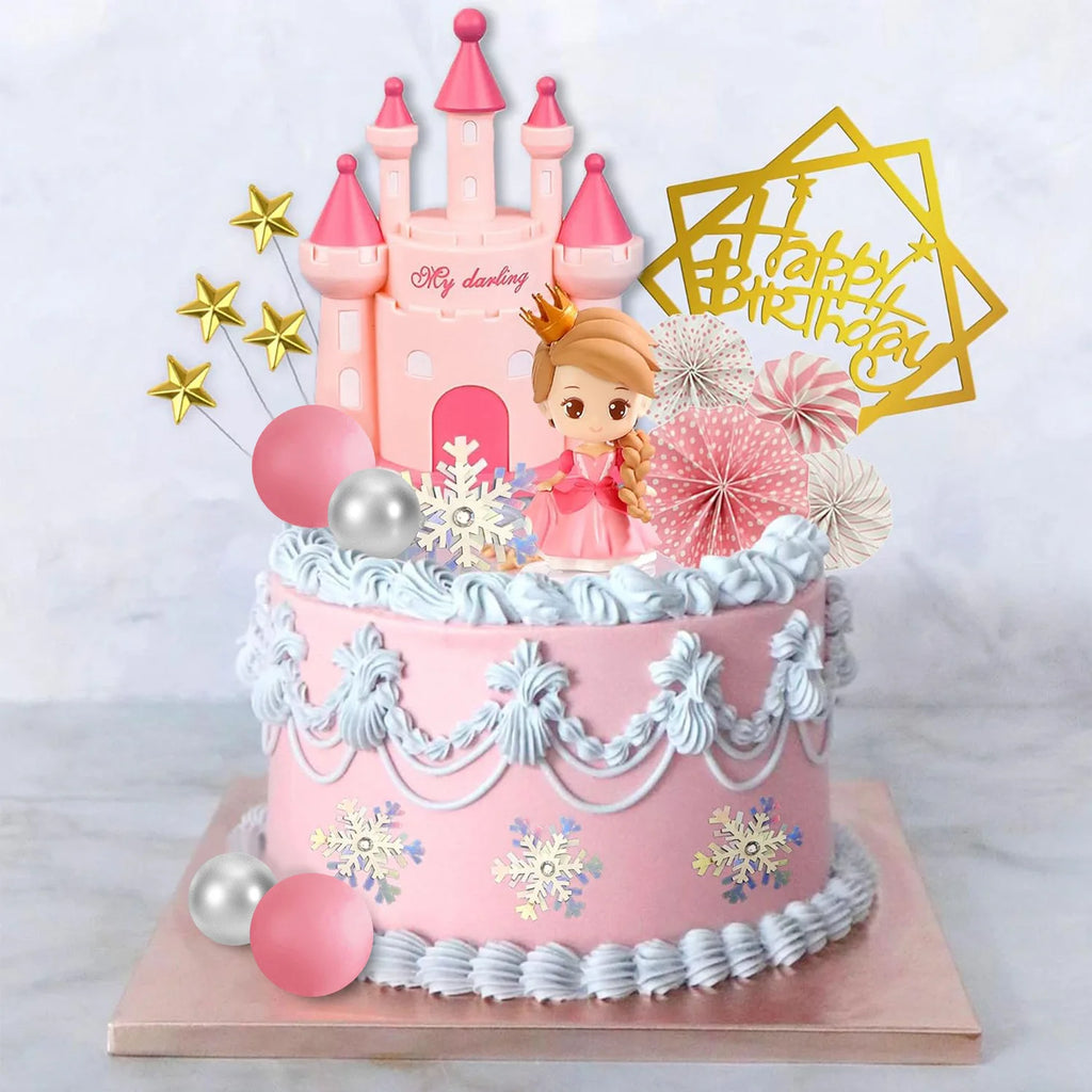 Princess Cake Topper Castle Cake Decoration for Girl Kid Happy Birthday theme Party Decorations Princess Baby Shower Supplies