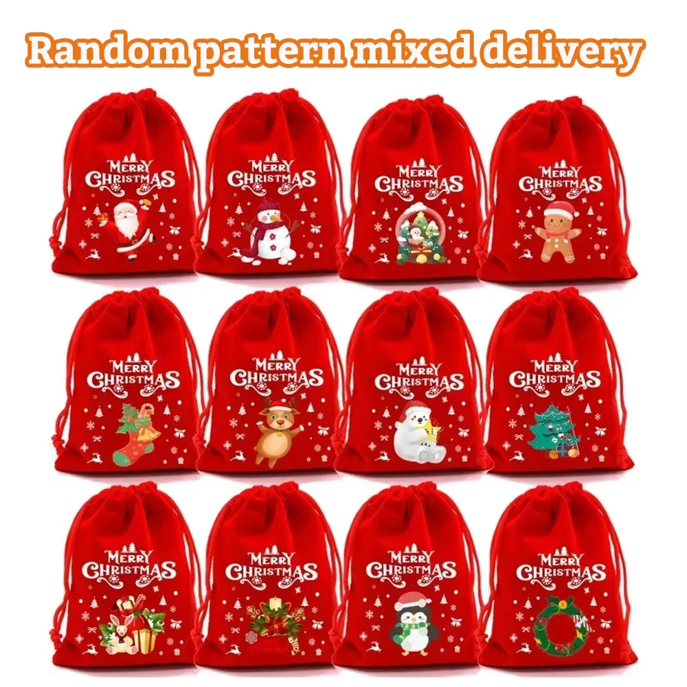 Christmas Velvet Bags Advent Calendar Xmas Gift Bags 9x12 15x20cm Drawstring Pouch Xmas Candy Jewelry Packaging Bags