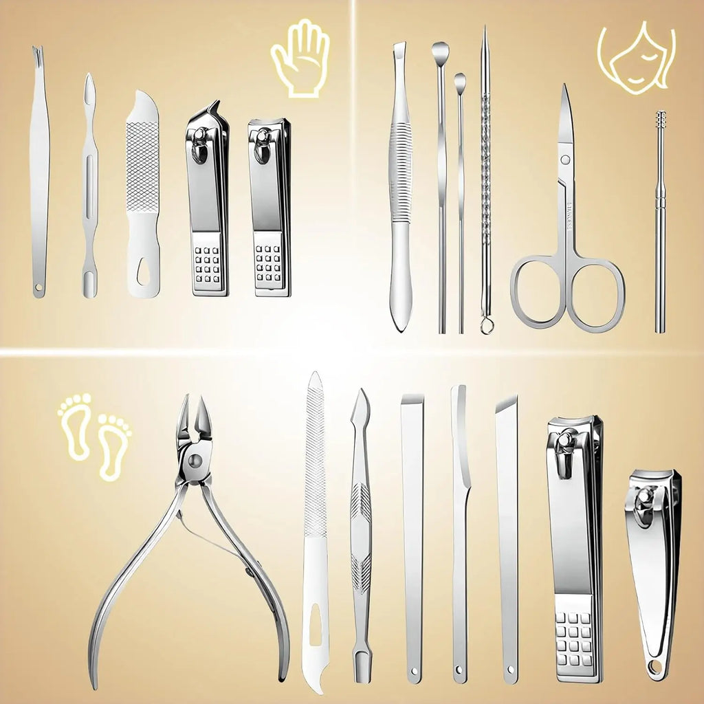Manicure 19 in 1/set Nail Clippers Pedicure Kit, Manicure Tool Kit, Stainless Steel Facial Grooming Set Kit Gift Women Men Girls