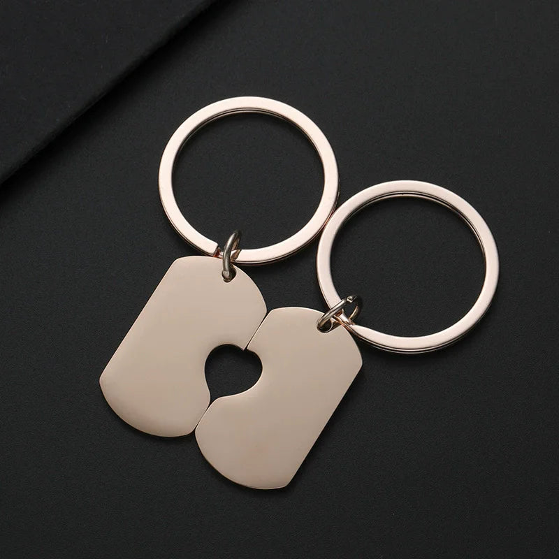 Stainless Steel Puzzle Keychain Blank For Engrave Metal Broken Keart Key Chain Couple Keychains Mirror polished 10pair